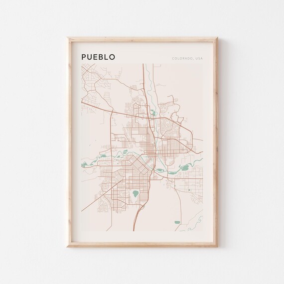 Pueblo Colorado Minimalist City Street Map Wall Decor Poster