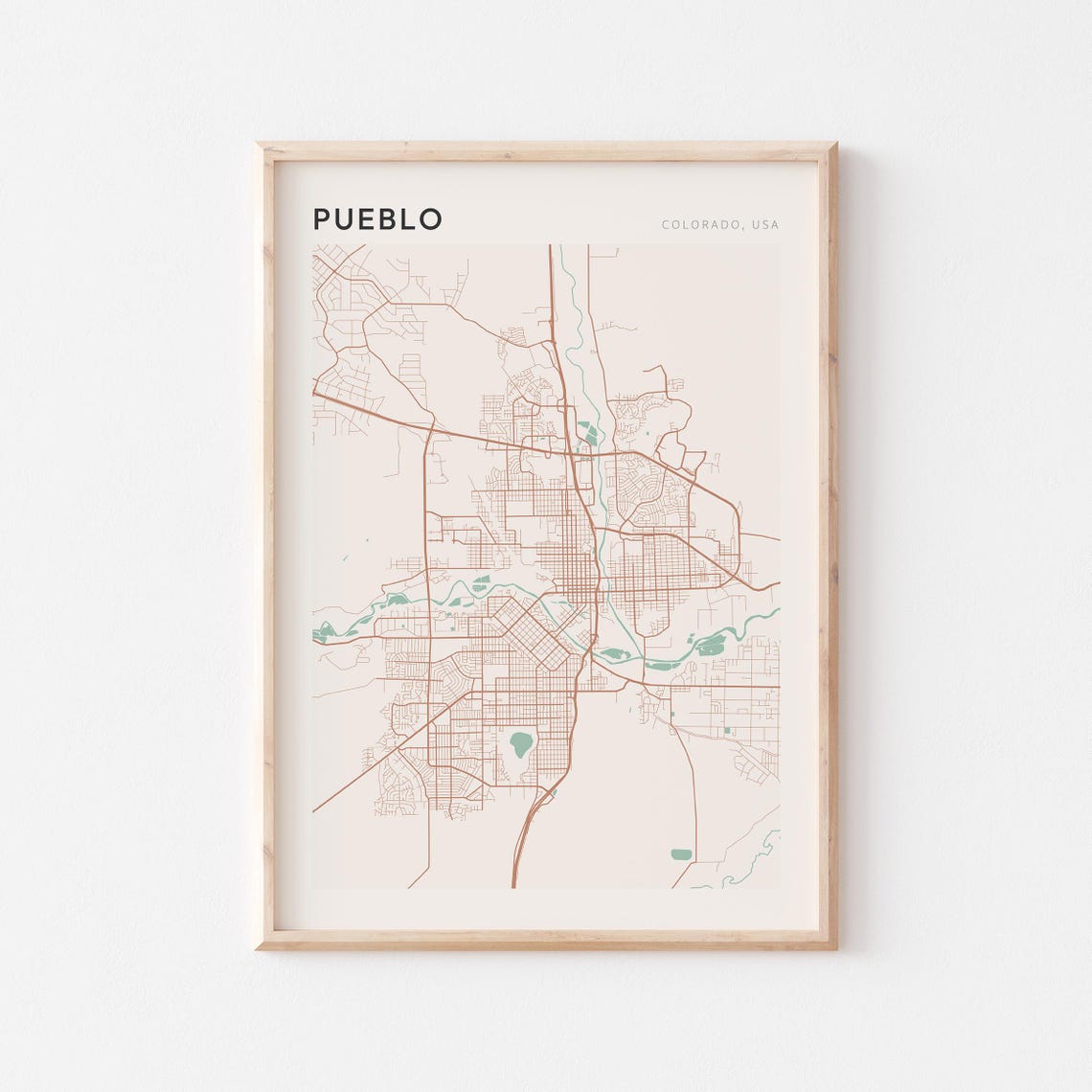 Pueblo Colorado Minimalist City Street Map Wall Decor Poster