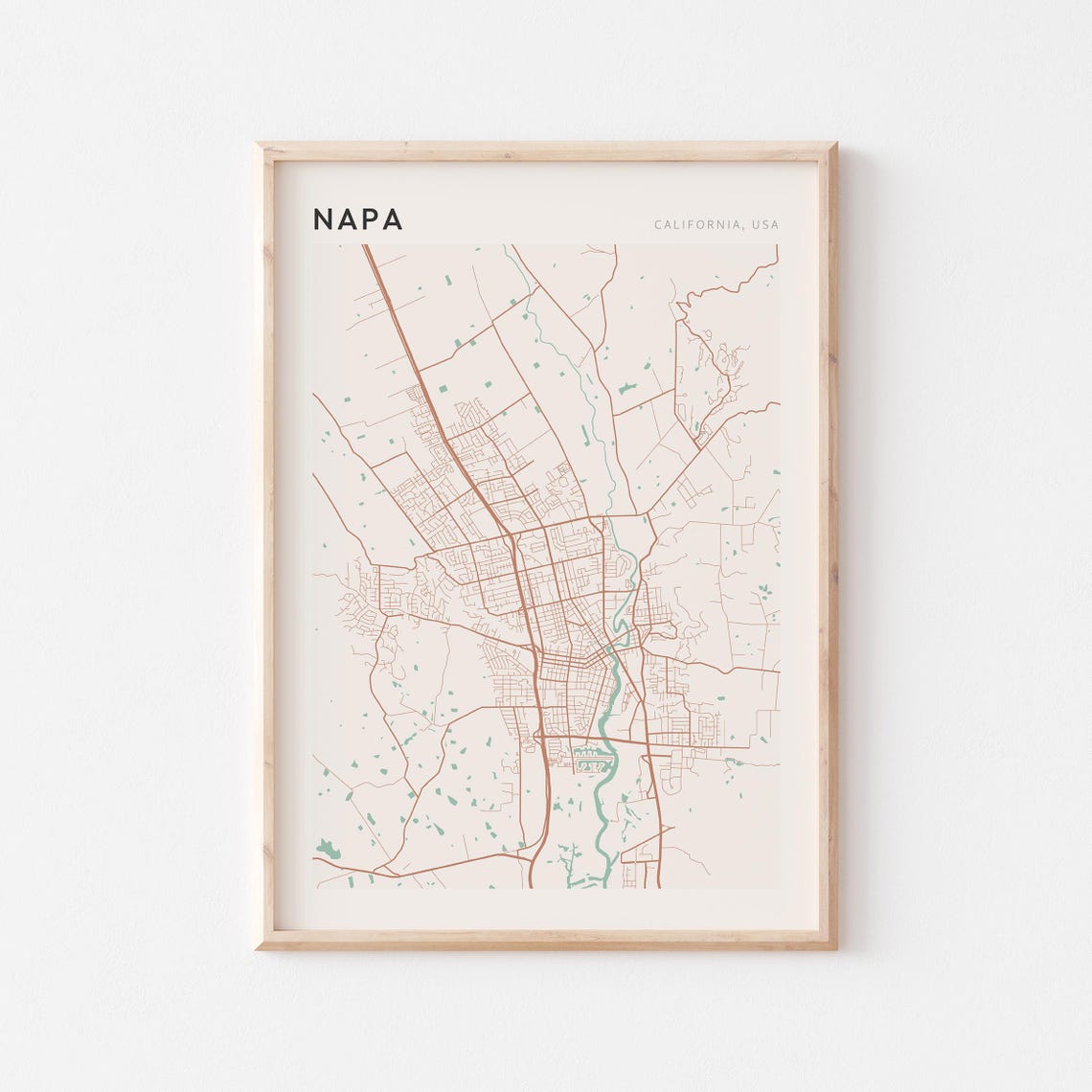 Napa California Minimalist Street Map Poster in Blush and Sage