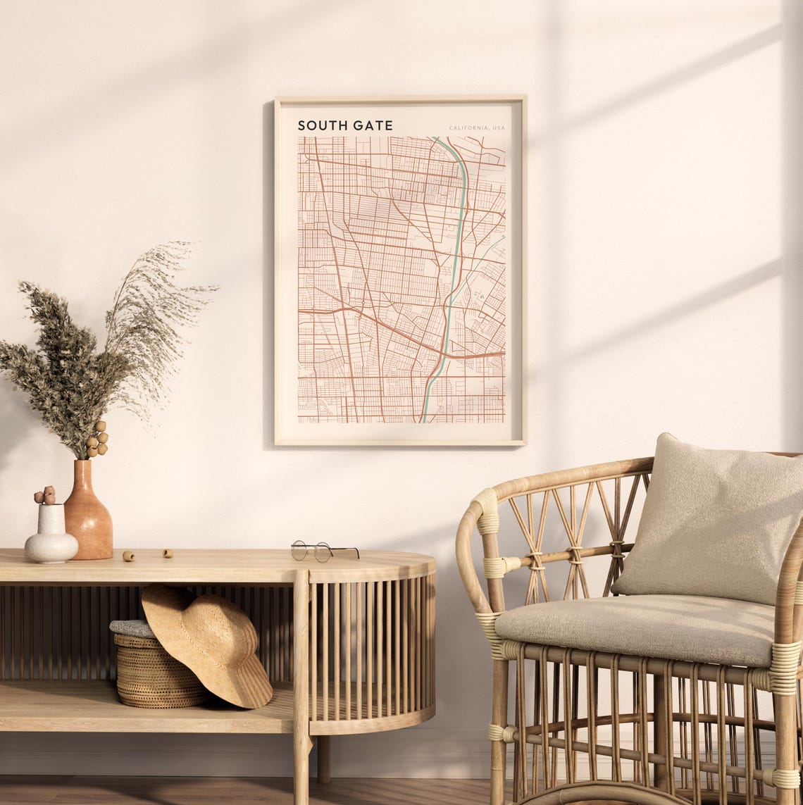South Gate California Minimalist City Street Map Wall Decor Poster - Image 2
