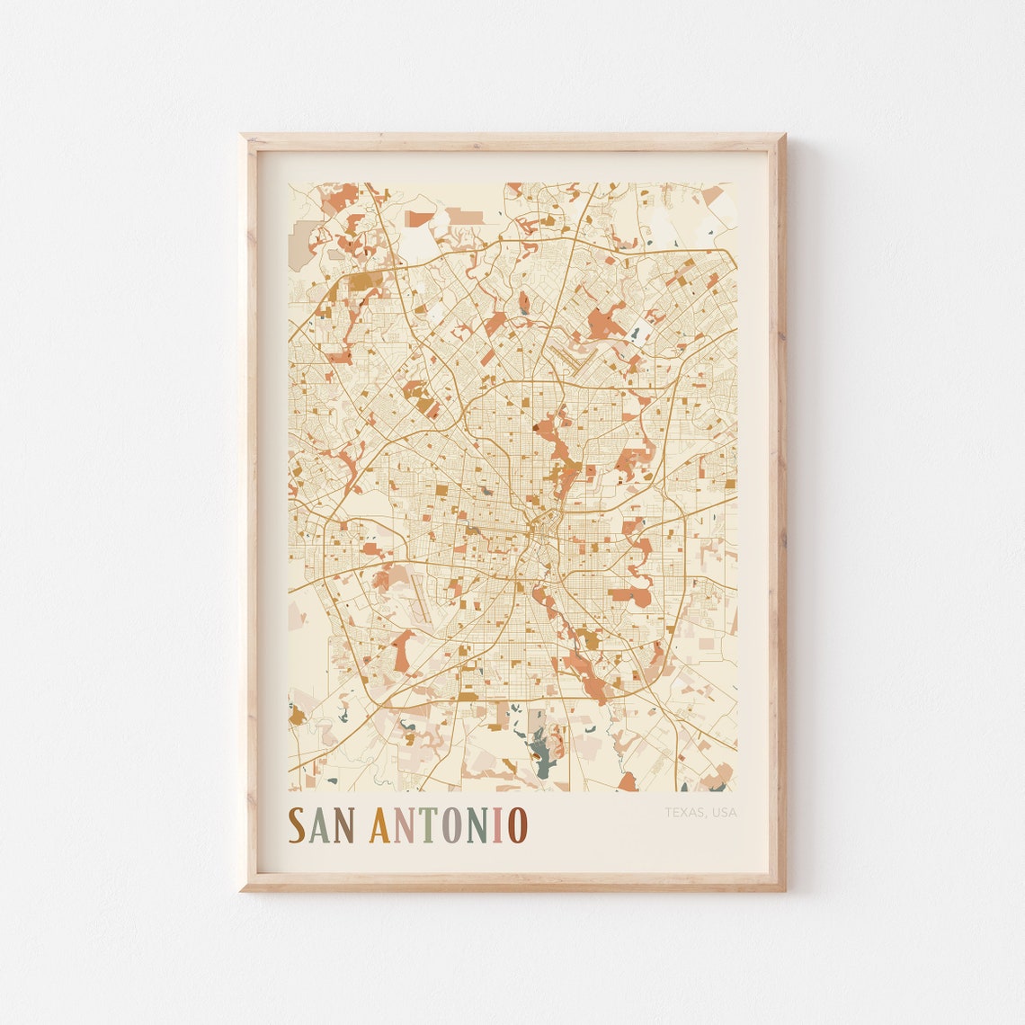 San Antonio Texas Retro City Map Poster Alamo City Street Grid Art