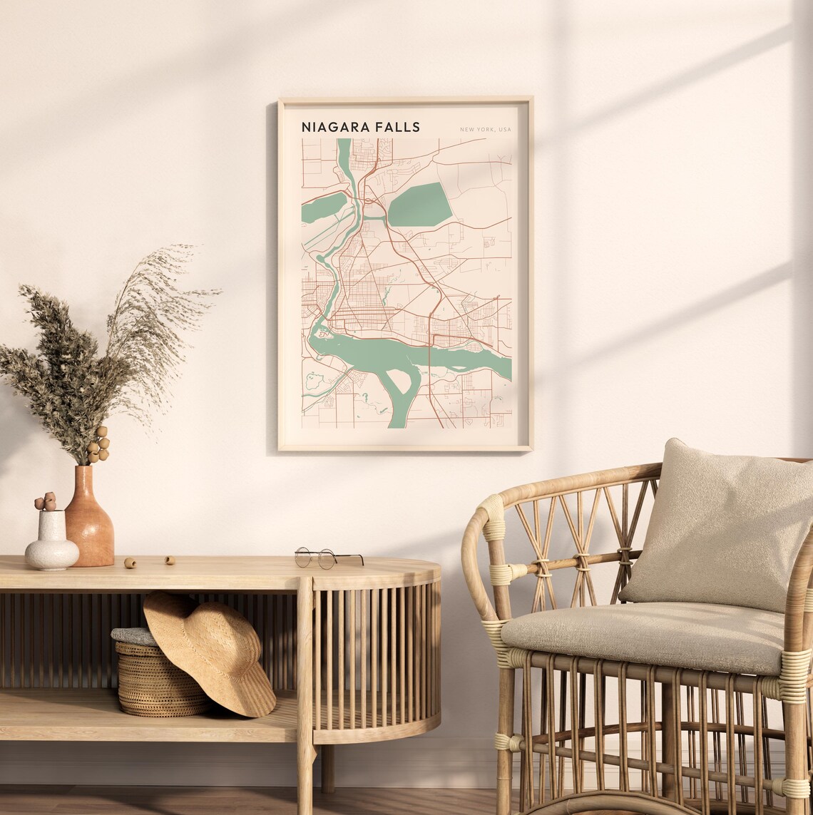 Niagara Falls New York USA Modern Beige Minimal City Street Map Poster - Image 2