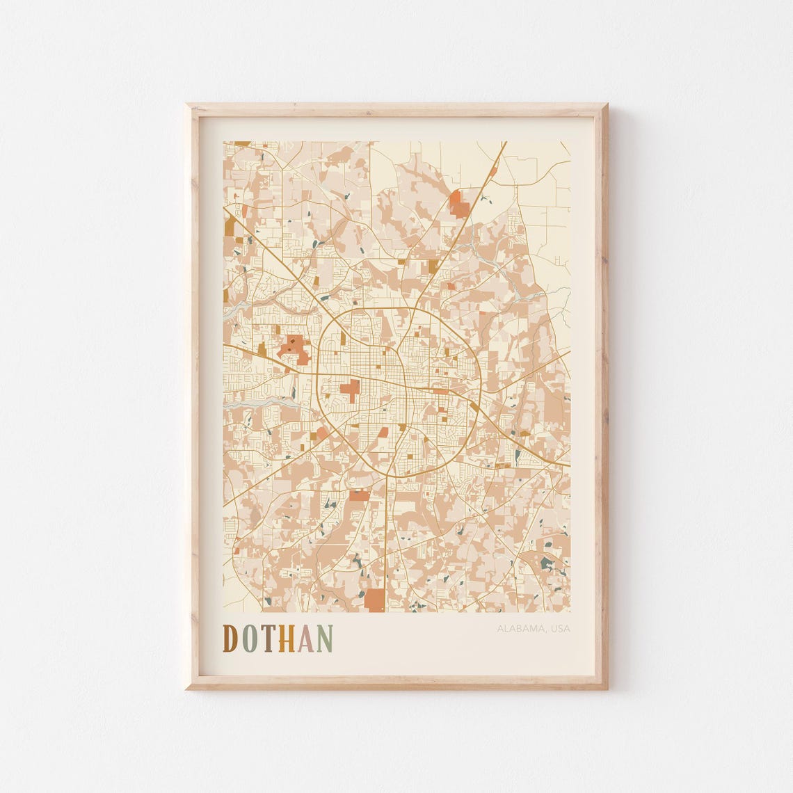 Dothan Alabama Boho City Map Art Poster for Travel Lovers Gift
