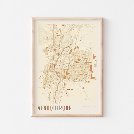 Albuquerque New Mexico USA Warm Vintage Beige City Street Map Art Poster