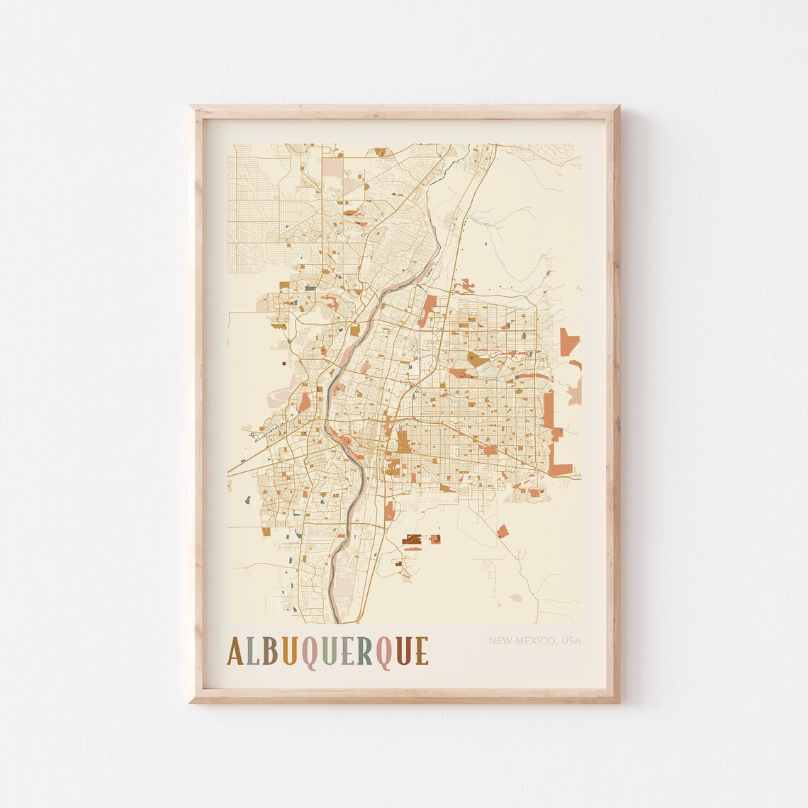 Albuquerque New Mexico USA Warm Vintage Beige City Street Map Art Poster
