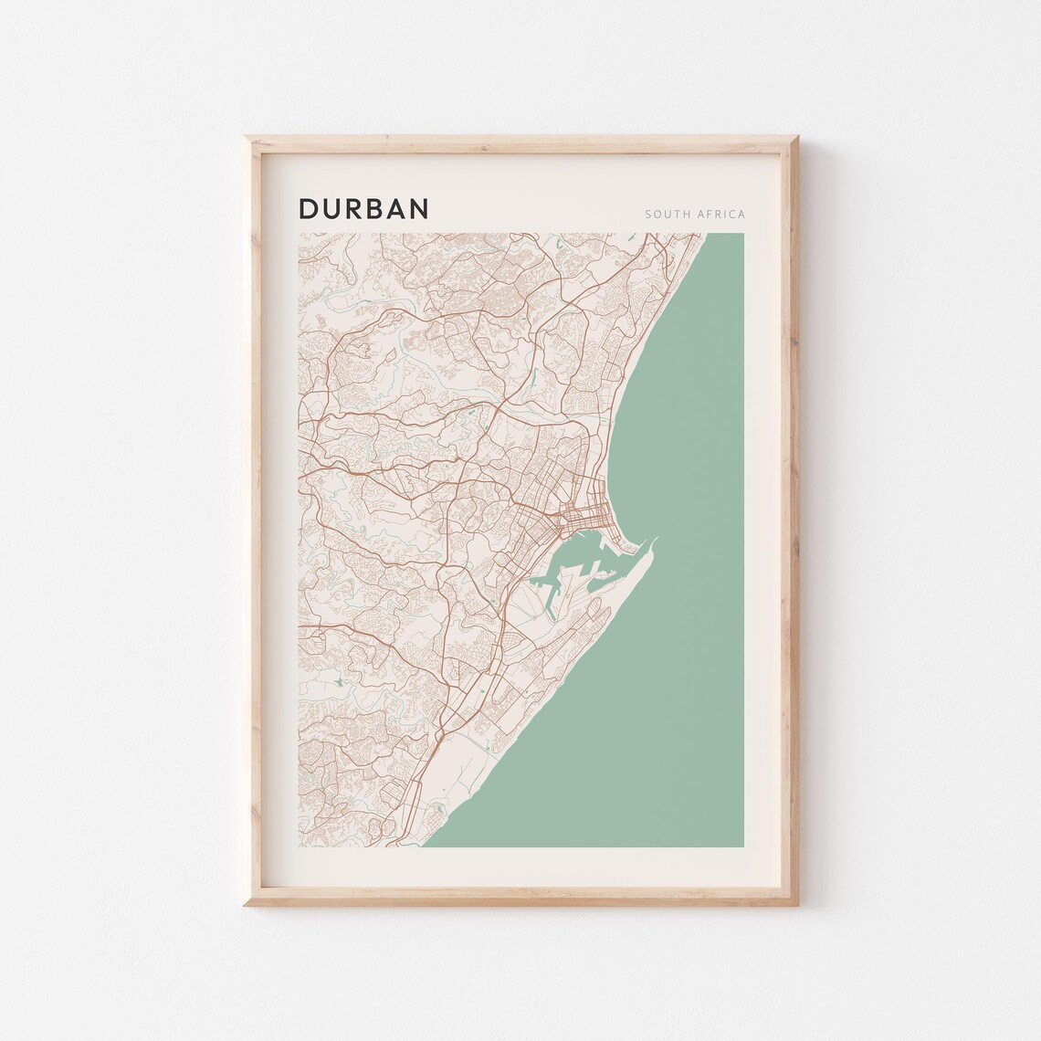 Durban Map Poster Print Wall Art South Africa Travel Gift Minimalist