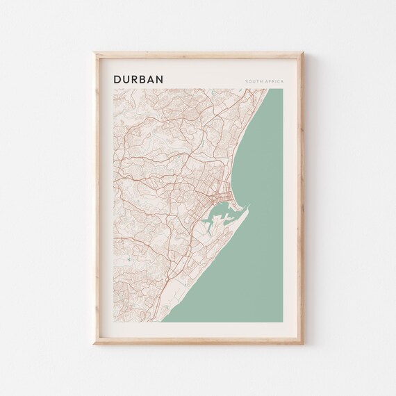 Durban Map Poster Print Wall Art South Africa Travel Gift Minimalist