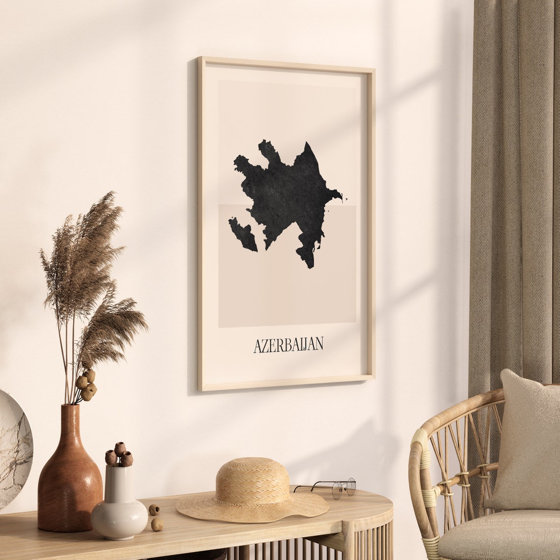 Azerbaijan South Caucasus Black Silhouette Country Map Poster - Image 3