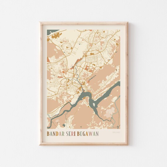 Bandar Seri Begawan Map Poster Print Wall Art Brunei Boho