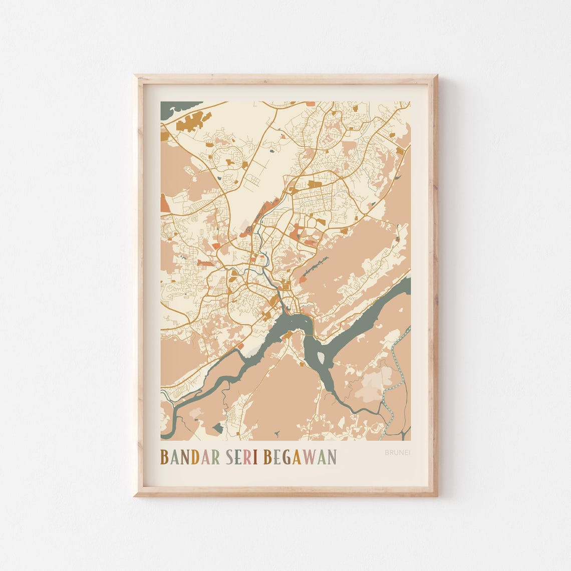 Bandar Seri Begawan Brunei Boho Terracotta City Street Map Wall Art