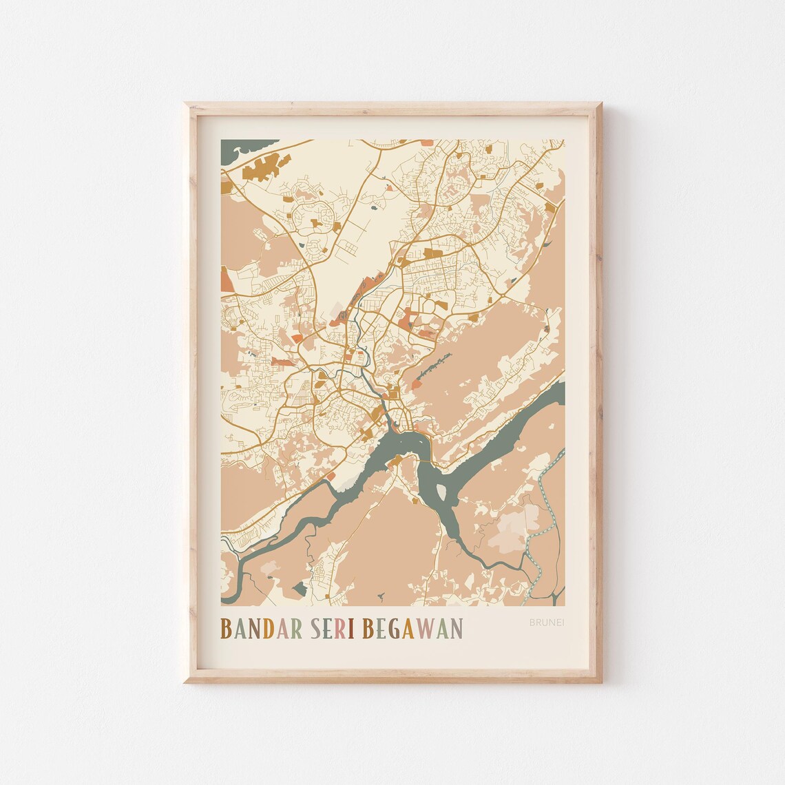 Bandar Seri Begawan Map Poster Print Wall Art Brunei Boho