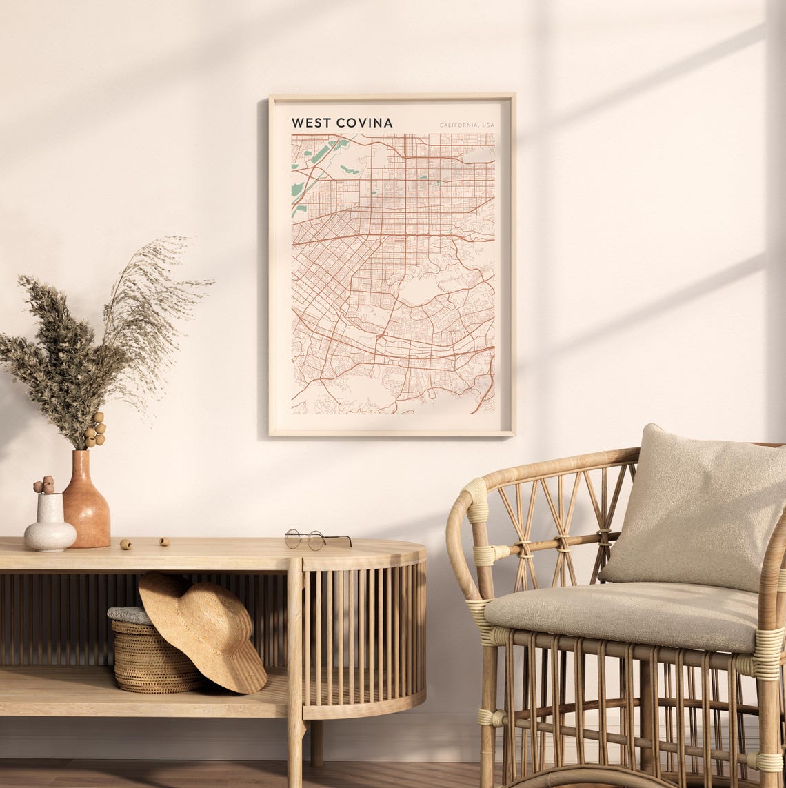 West Covina California Minimalist City Street Map Wall Decor Poster - Image 2