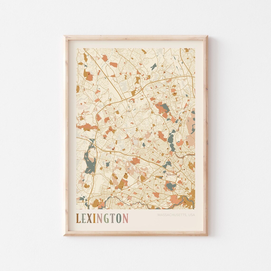 Lexington Massachusetts Boho Terracotta City Street Map Poster