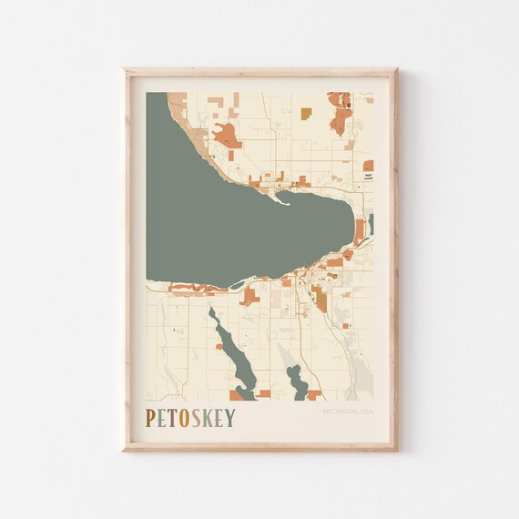 Petoskey Michigan Vintage Style Warm Tone City Street Map Poster