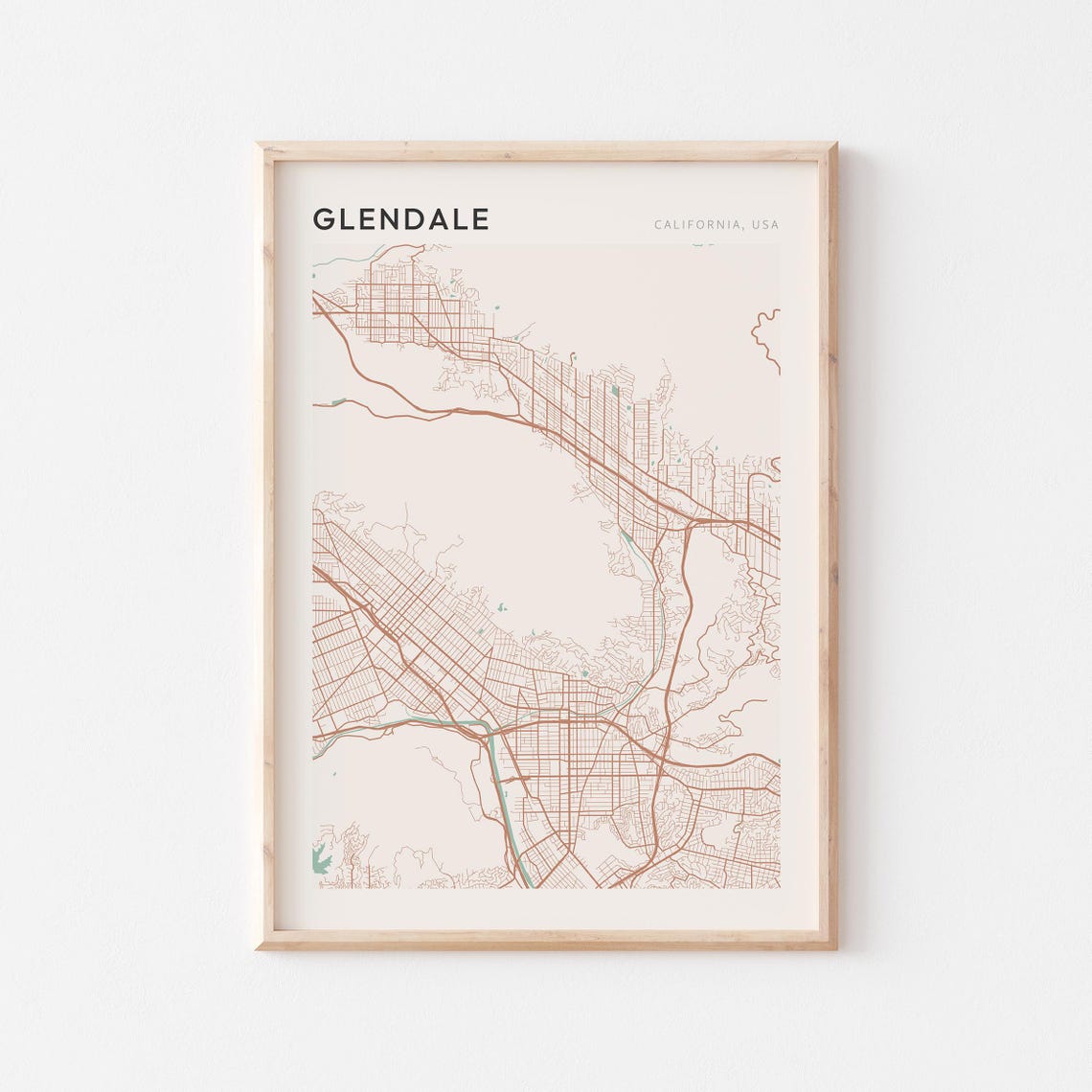 Glendale California Minimalist Street Map Poster in Blush and Sage