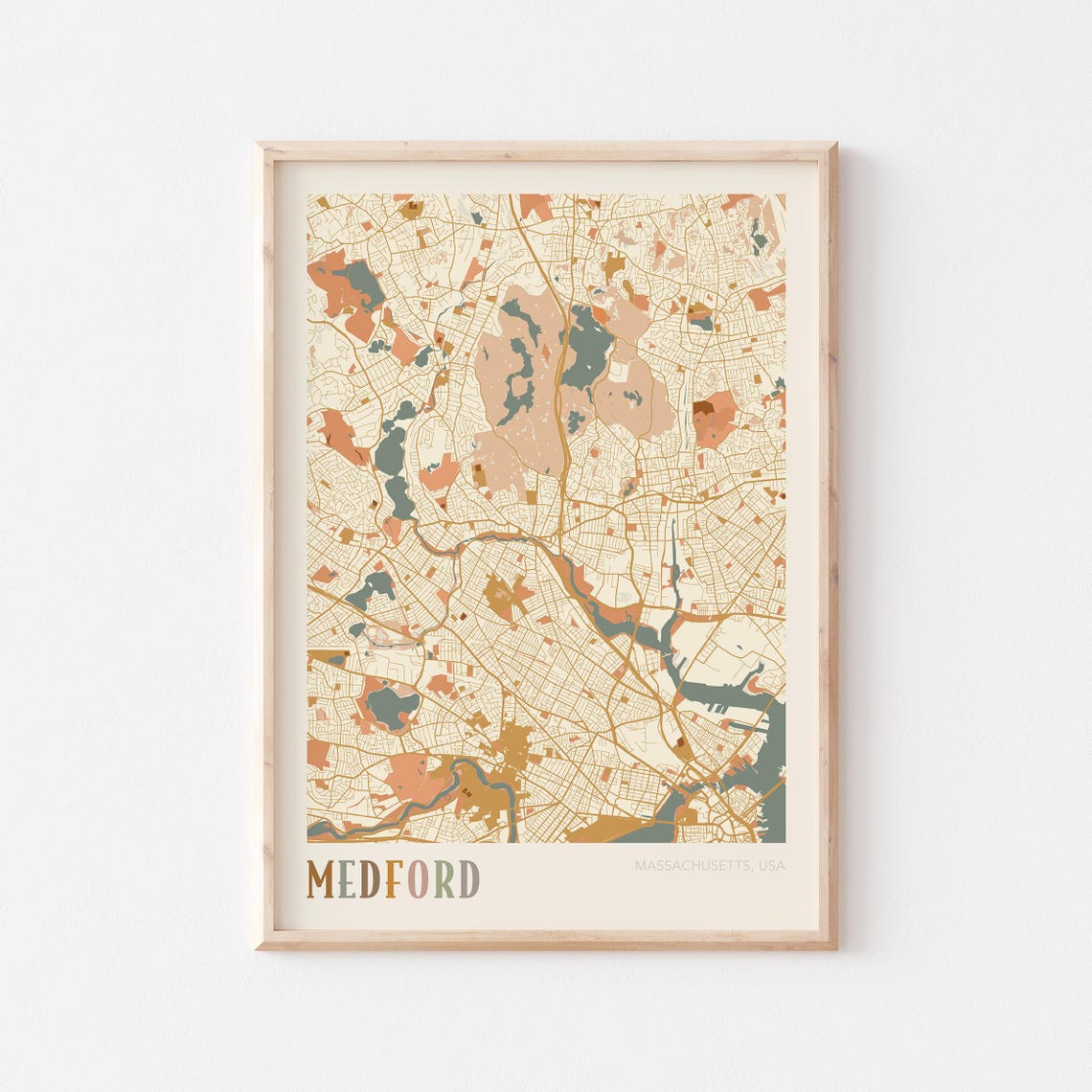 Medford Massachusetts Boho Terracotta City Street Map Poster