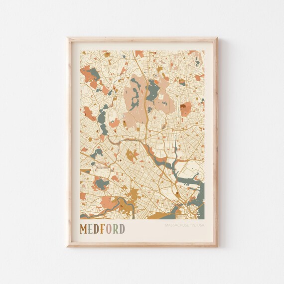 Medford Massachusetts Boho Terracotta City Street Map Poster