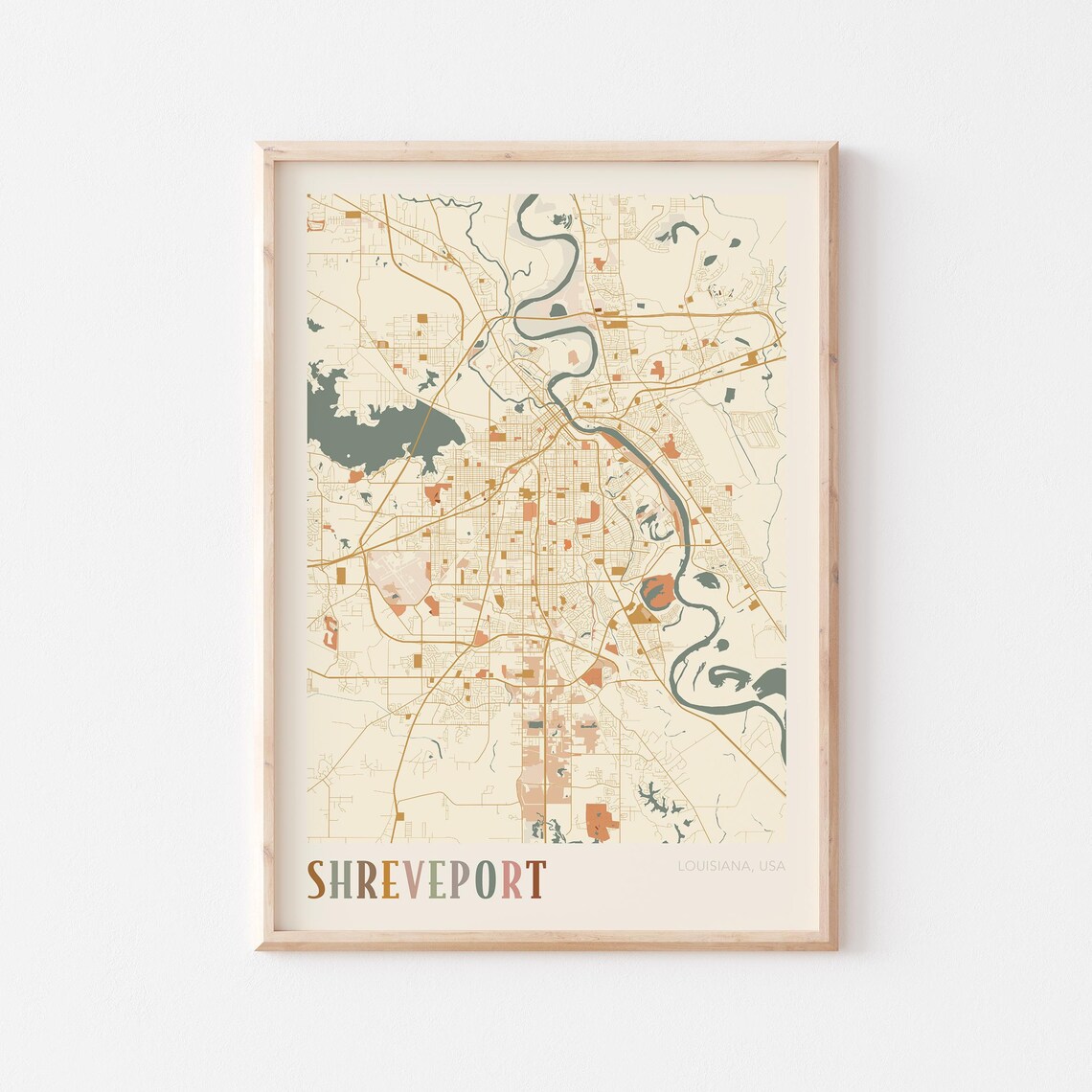 Shreveport Louisiana Modern Terracotta City Street Map Art Poster