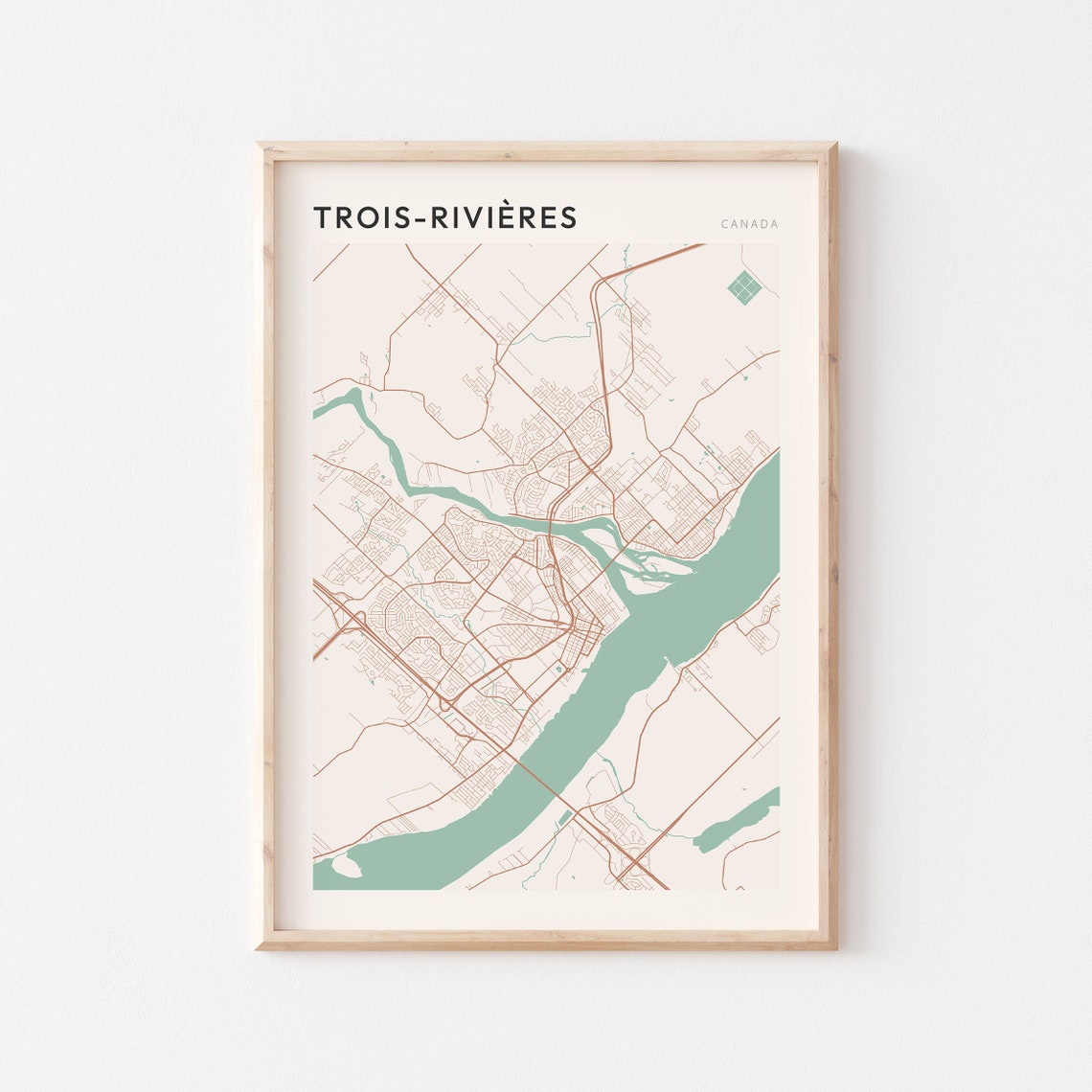 Trois-Rivieres Quebec Canada Modern Minimalist Riverside Map Poster