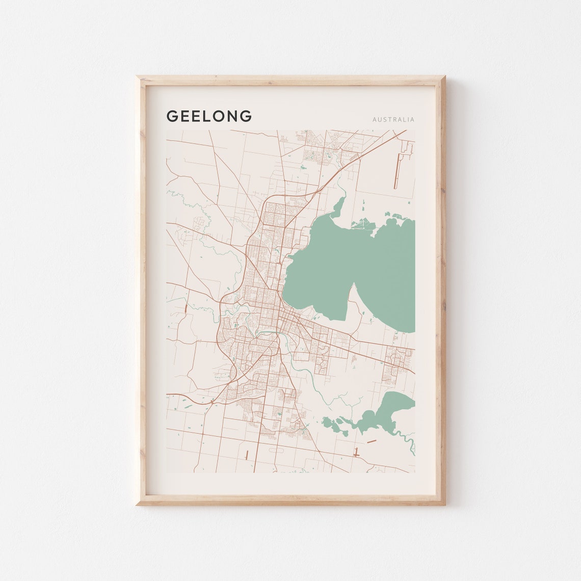 Geelong Victoria Australia Modern Minimalist Coastal Map Poster