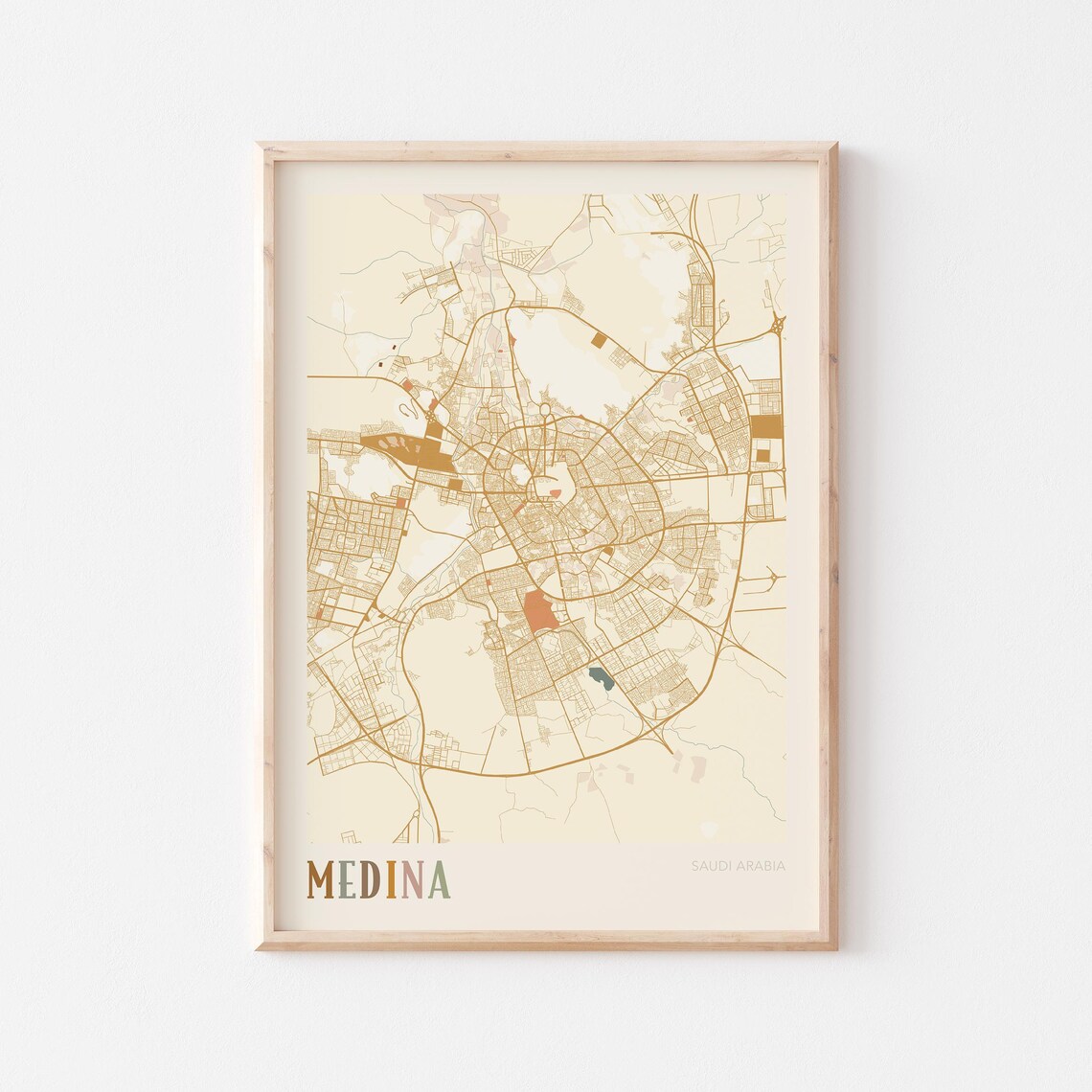 Medina Map Poster Print Wall Art Saudi Arabia Travel Gift Boho