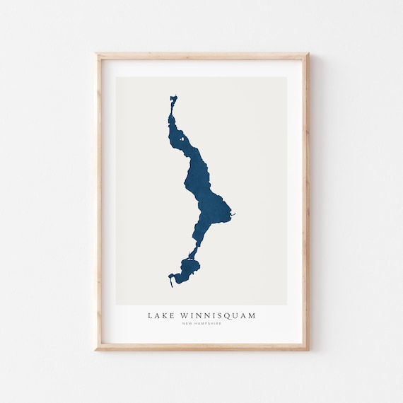 Lake Winnisquam New Hampshire Navy Minimalist Lake Map Art Poster
