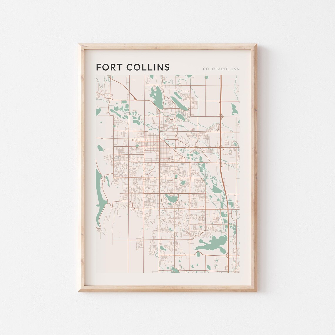 Fort Collins Colorado Farmhouse Modern Minimalist Street Map Poster