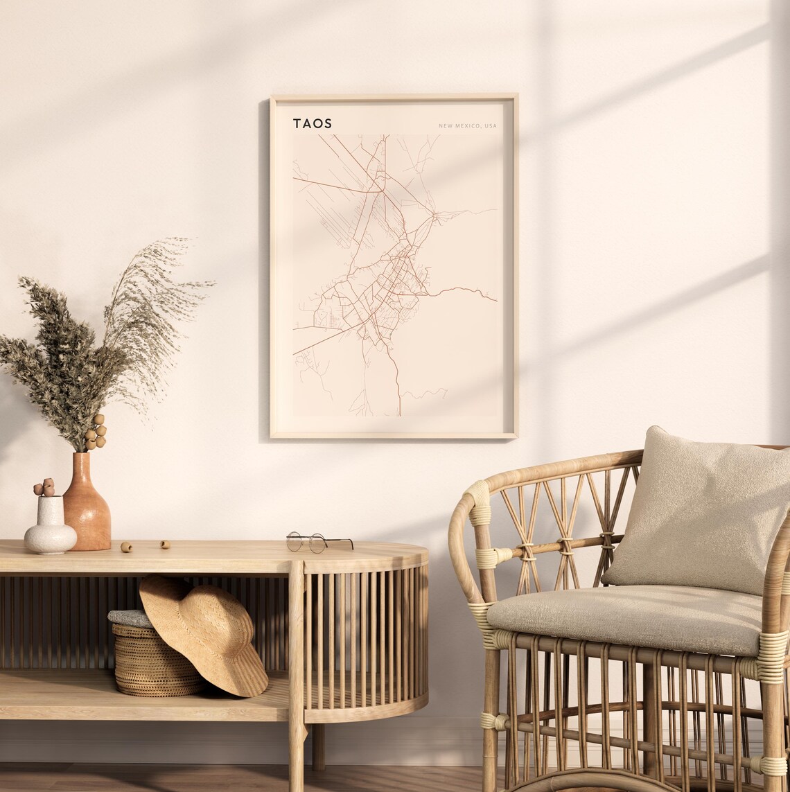 Taos New Mexico USA Modern Beige Minimal City Street Map Poster - Image 2