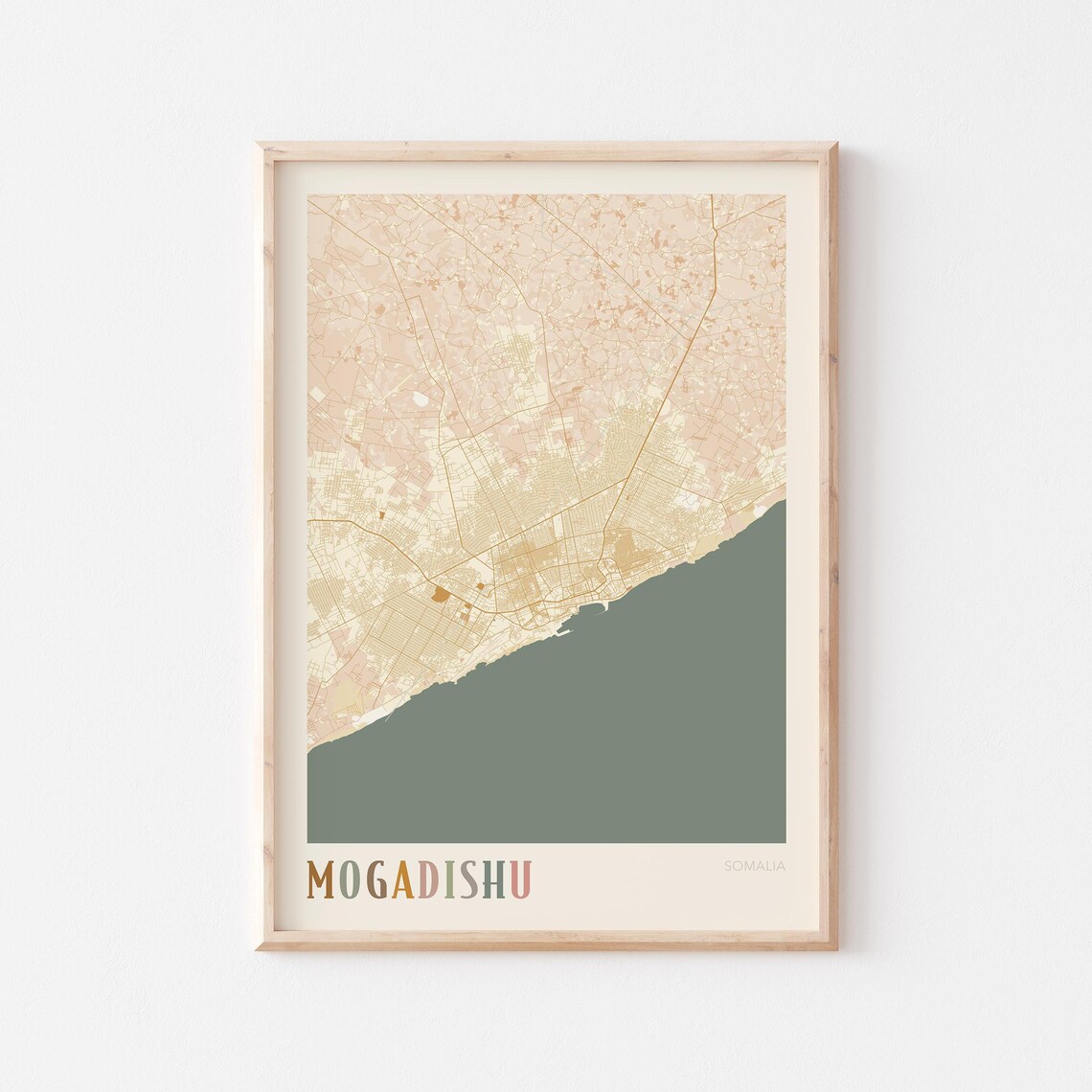 Mogadishu Map Poster Print Wall Art Somalia Africa Travel Gift Boho Decor
