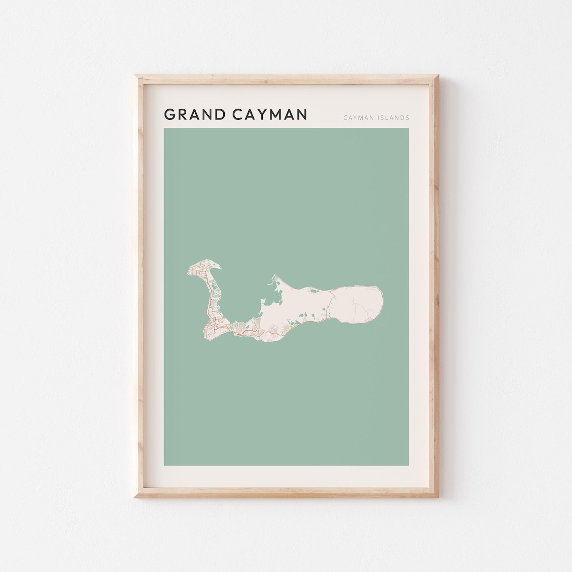 Grand Cayman Island Outline Map Poster Sage Green Minimalist Travel Art