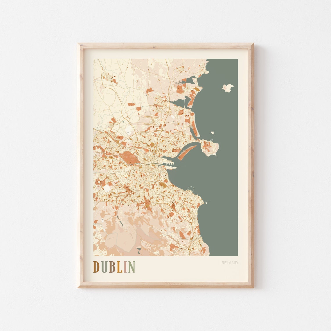 Dublin Ireland Minimalist Street Map Poster in Boho Neutral Tones