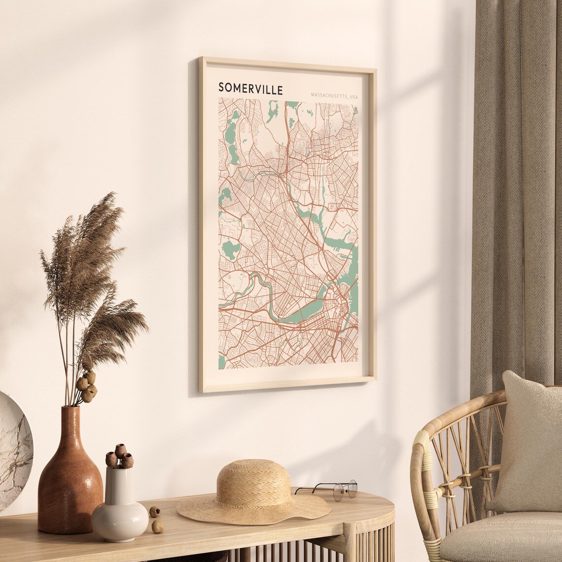 Somerville Massachusetts Modern Minimalist City Street Map Art Poster - Image 3
