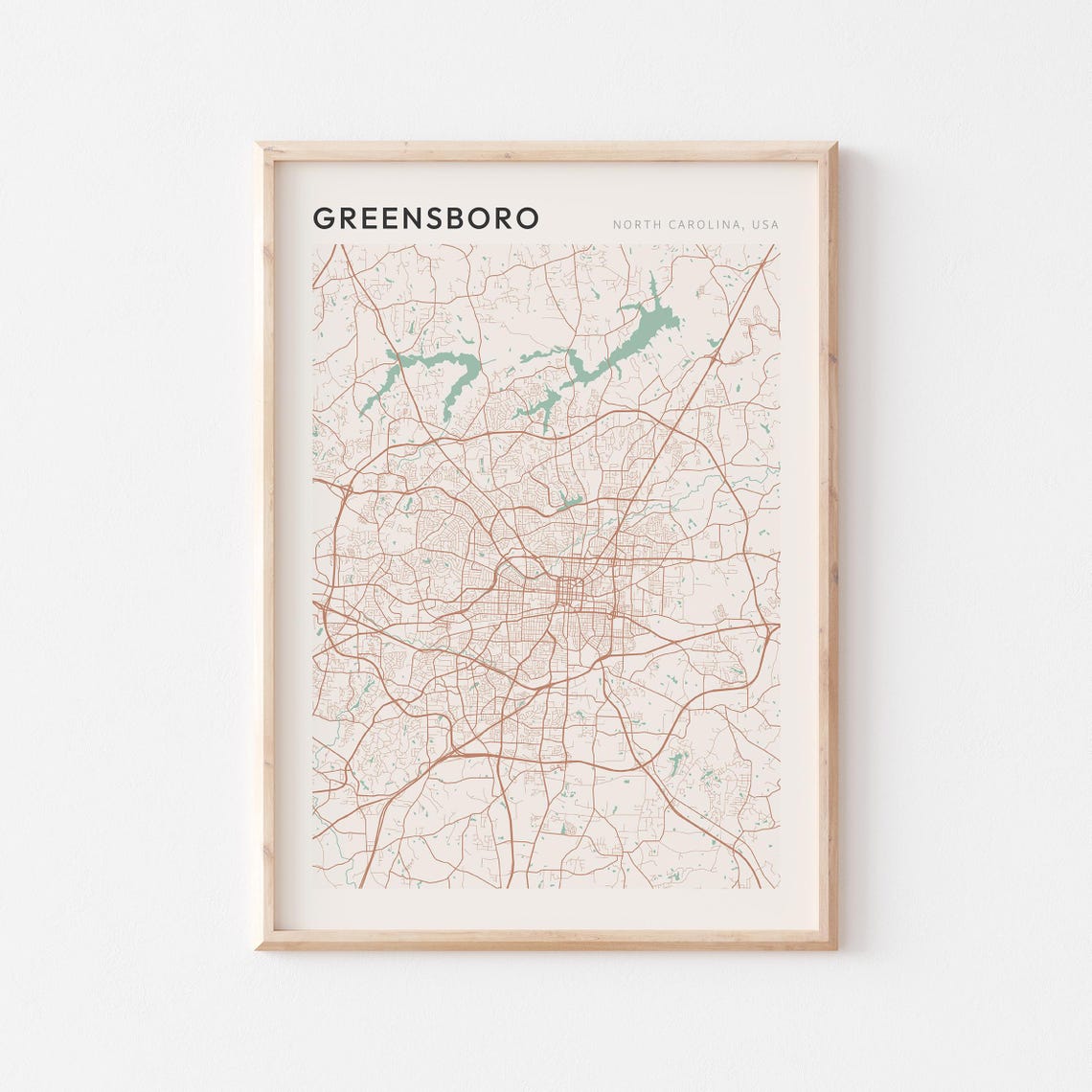 Greensboro North Carolina Minimalist Line Art City Map Poster