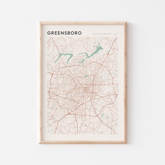 Greensboro North Carolina Minimalist Line Art City Map Poster