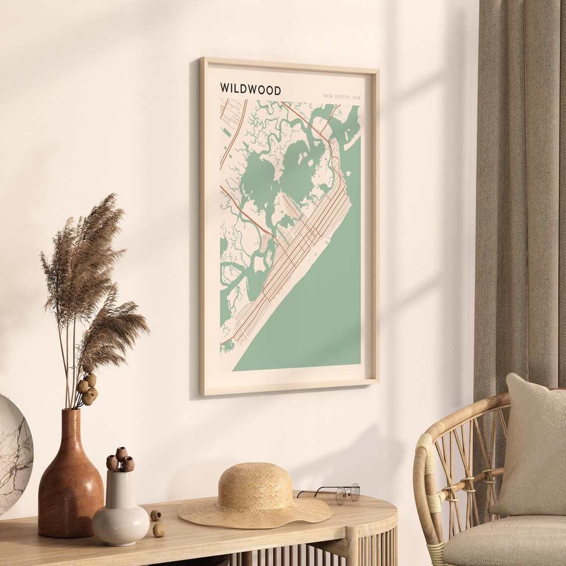 Wildwood New Jersey USA Modern Beige Minimal City Street Map Poster - Image 3