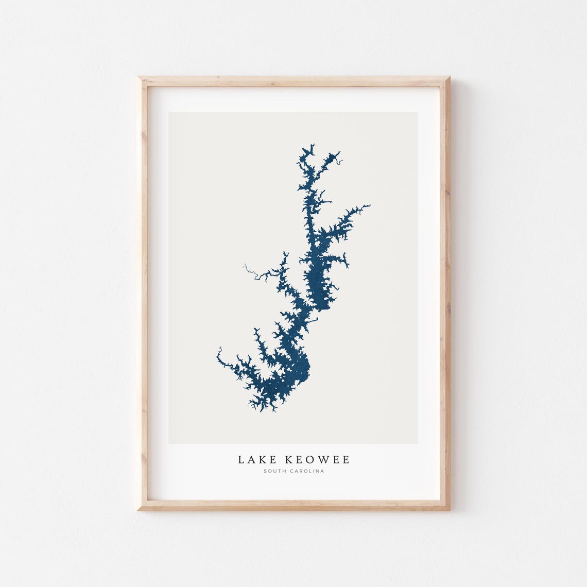 Lake Keowee South Carolina Navy Blue Map Silhouette Art Poster
