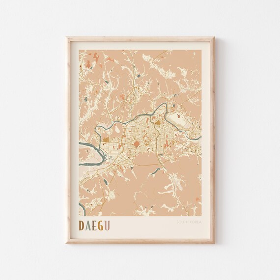 Daegu Map Poster Print Wall Art South Korea Travel Gift Boho