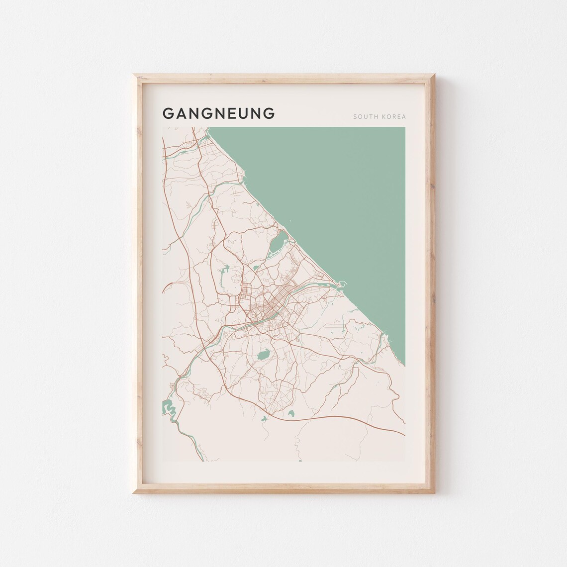 Gangneung Map Poster Print, Minimalist Travel Art
