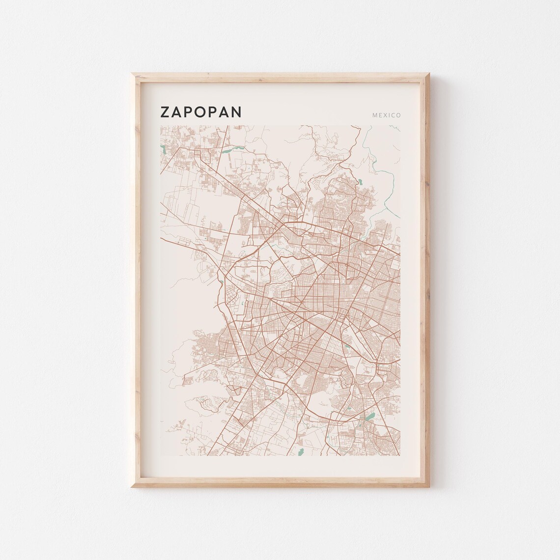 Zapopan Map Poster Print Wall Art Mexico Travel Gift Farmhouse Decor