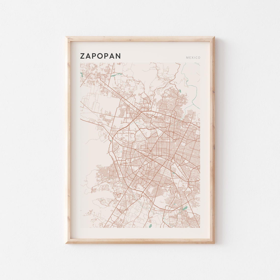Zapopan Mexico Minimalist Blush Street Map Travel Poster Wall Decor