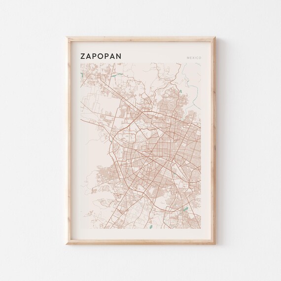 Zapopan Map Poster Print Wall Art Mexico Travel Gift Farmhouse Decor
