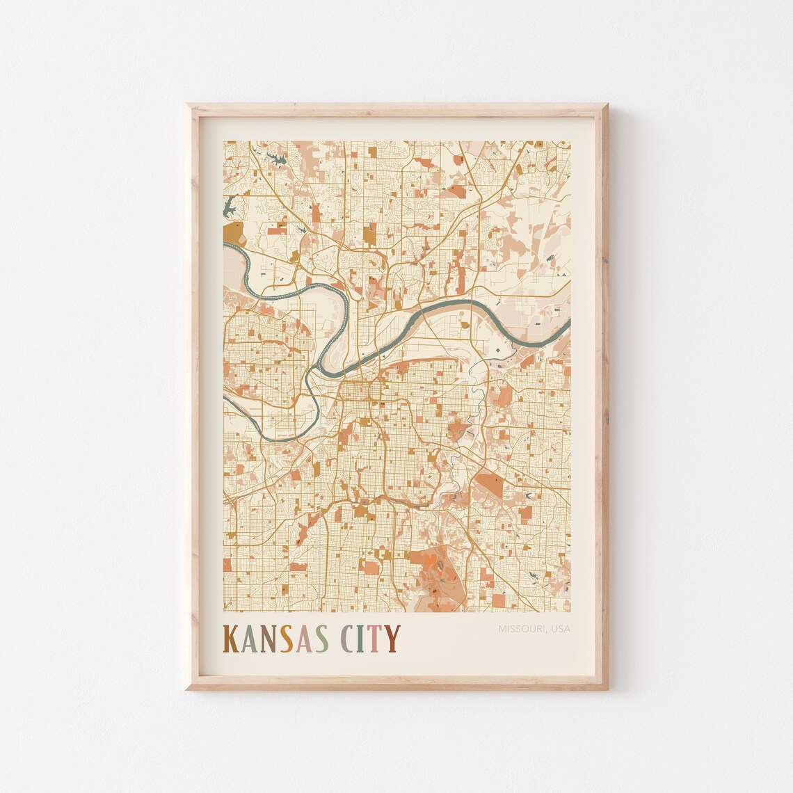 Kansas City Missouri Street Map Poster with Colorful Multicolor Typography