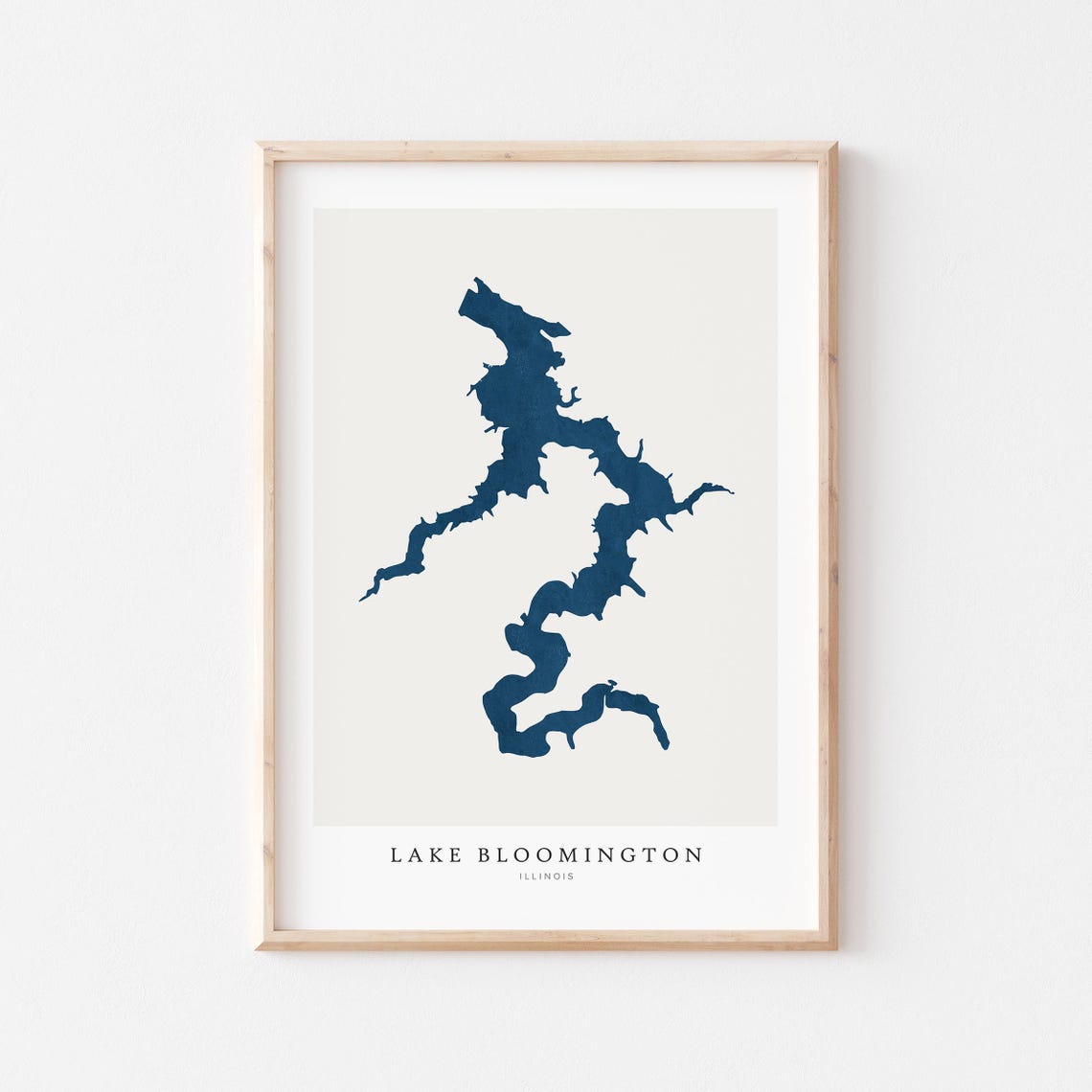 Lake Bloomington Illinois Minimalist Navy Blue Lake Map Poster