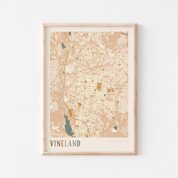 Vineland New Jersey Street Map Poster with Colorful Multicolor Typography