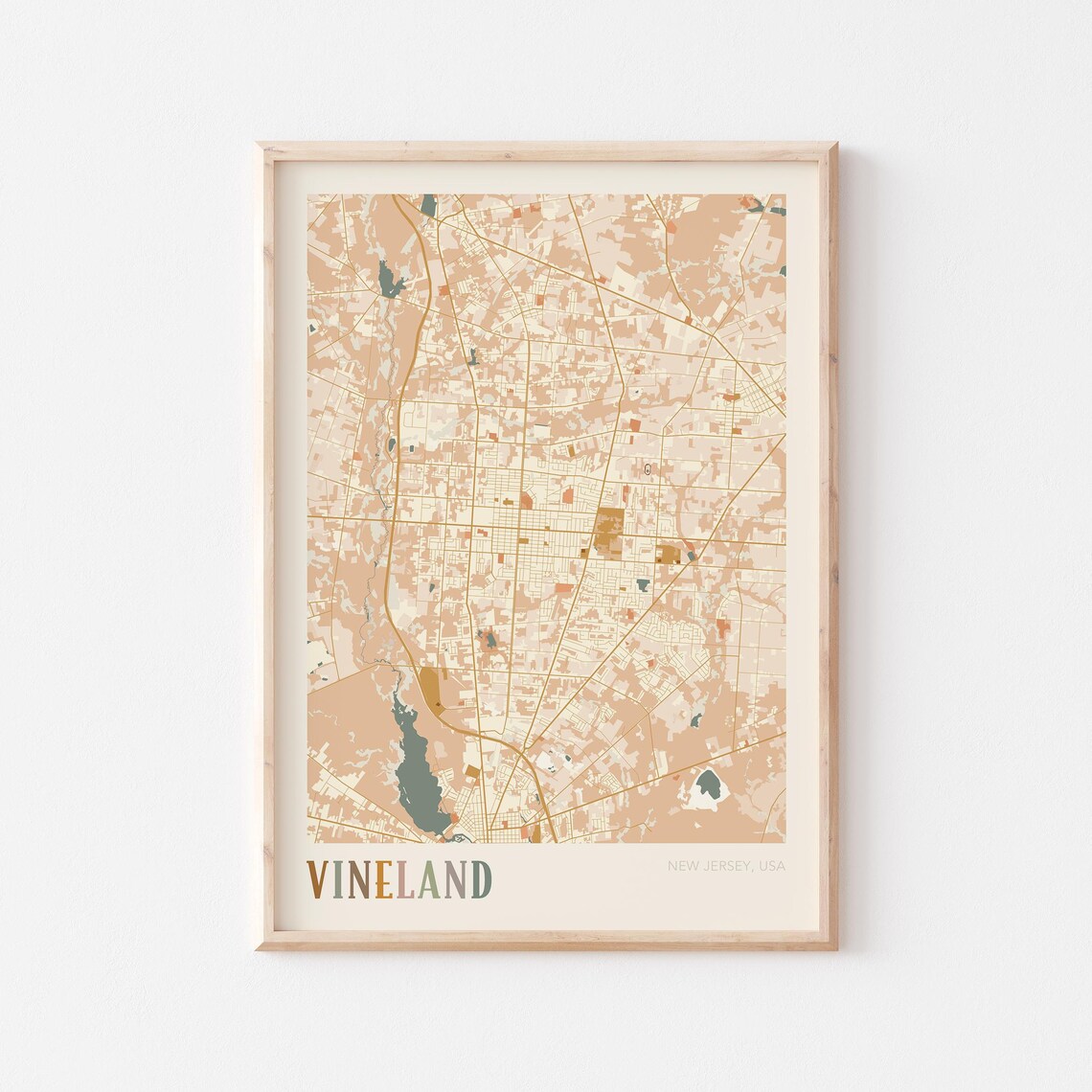 Vineland New Jersey Street Map Poster with Colorful Multicolor Typography