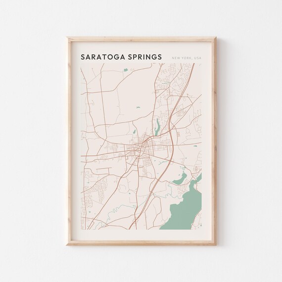 Saratoga Springs New York USA Modern Beige Minimal City Street Map Poster
