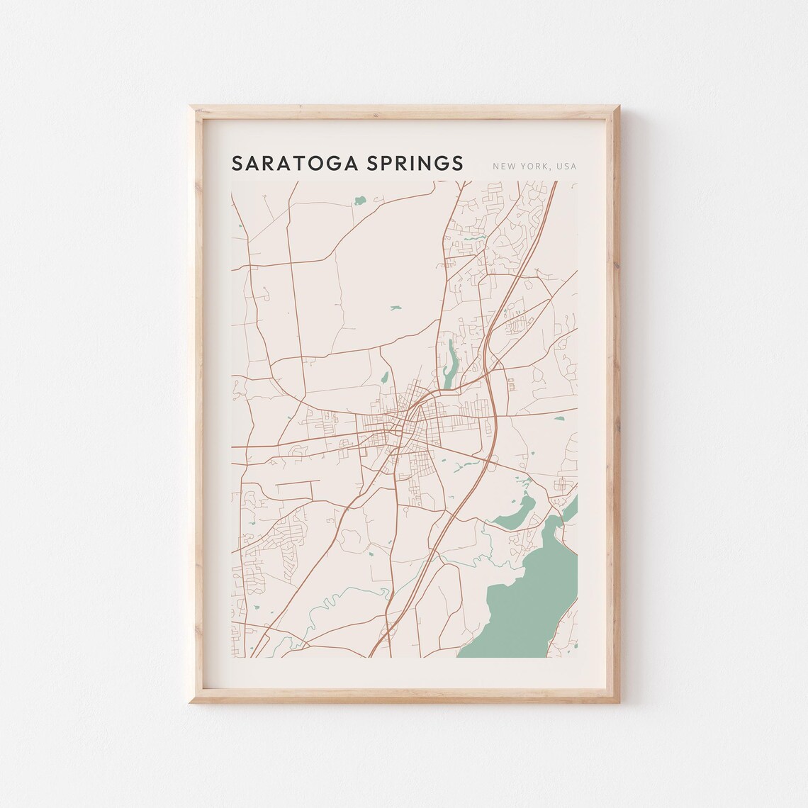 Saratoga Springs New York USA Modern Beige Minimal City Street Map Poster