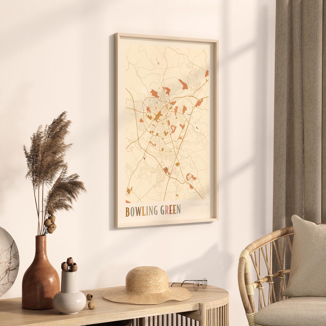 Bowling Green Kentucky Modern Terracotta City Street Map Art Poster - Image 3