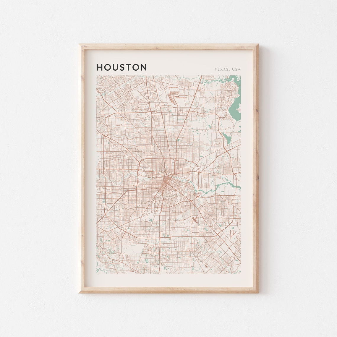 Houston Texas Minimalist City Street Map Travel Art Decor Poster