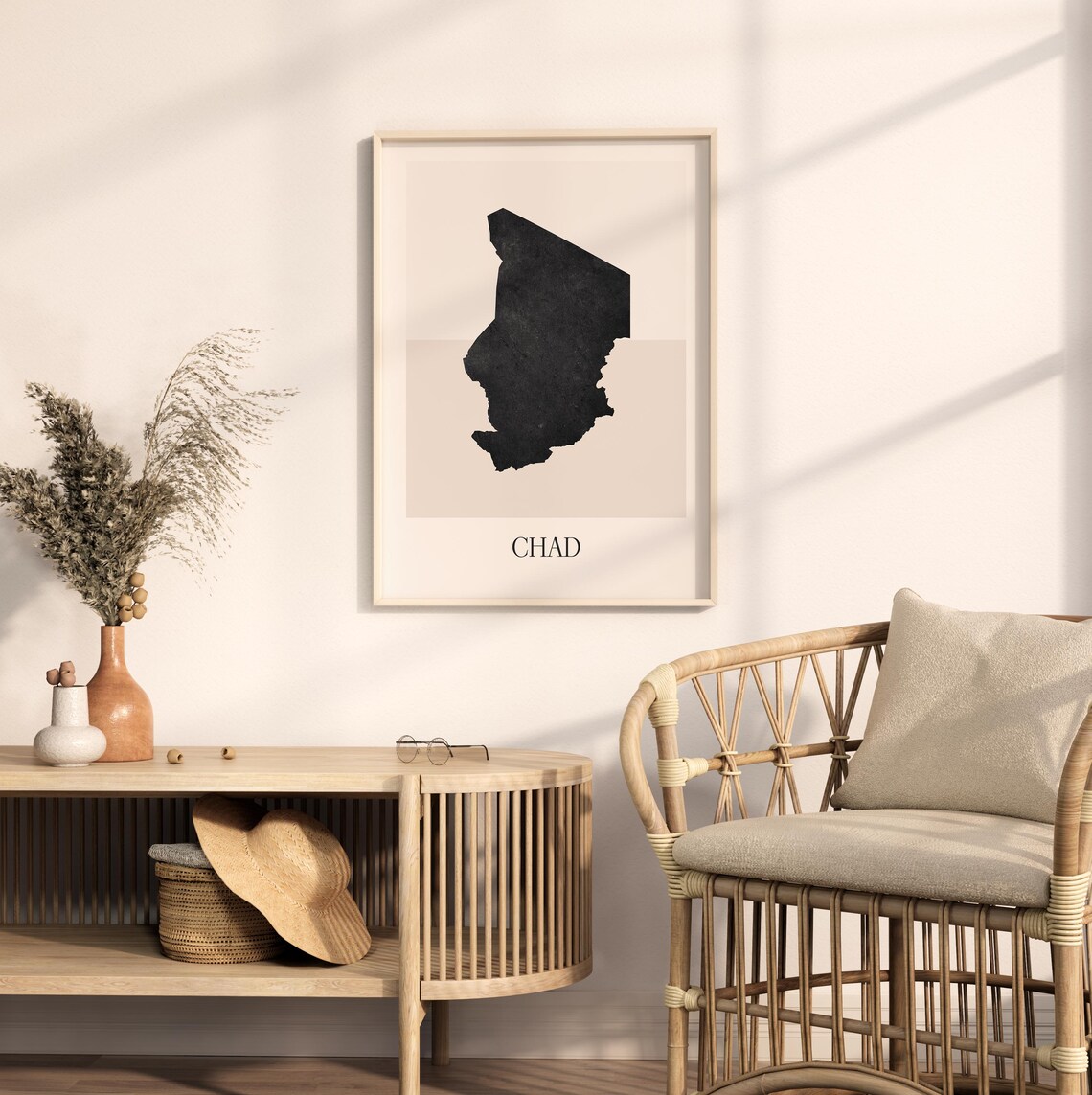 Chad Africa Country Map Silhouette Minimalist Black Art Poster for Home - Image 2